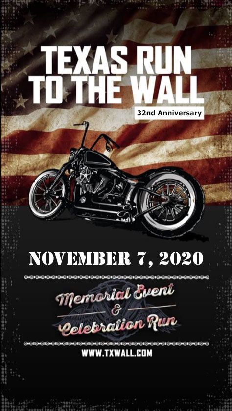 Texas Run to the Wall Memorial Event & Celebration November 7, 2020 Banner
